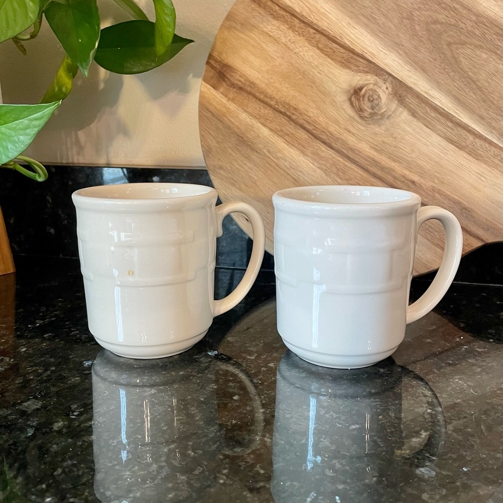 Set of Two Longaberger Pottery Ivory Mugs